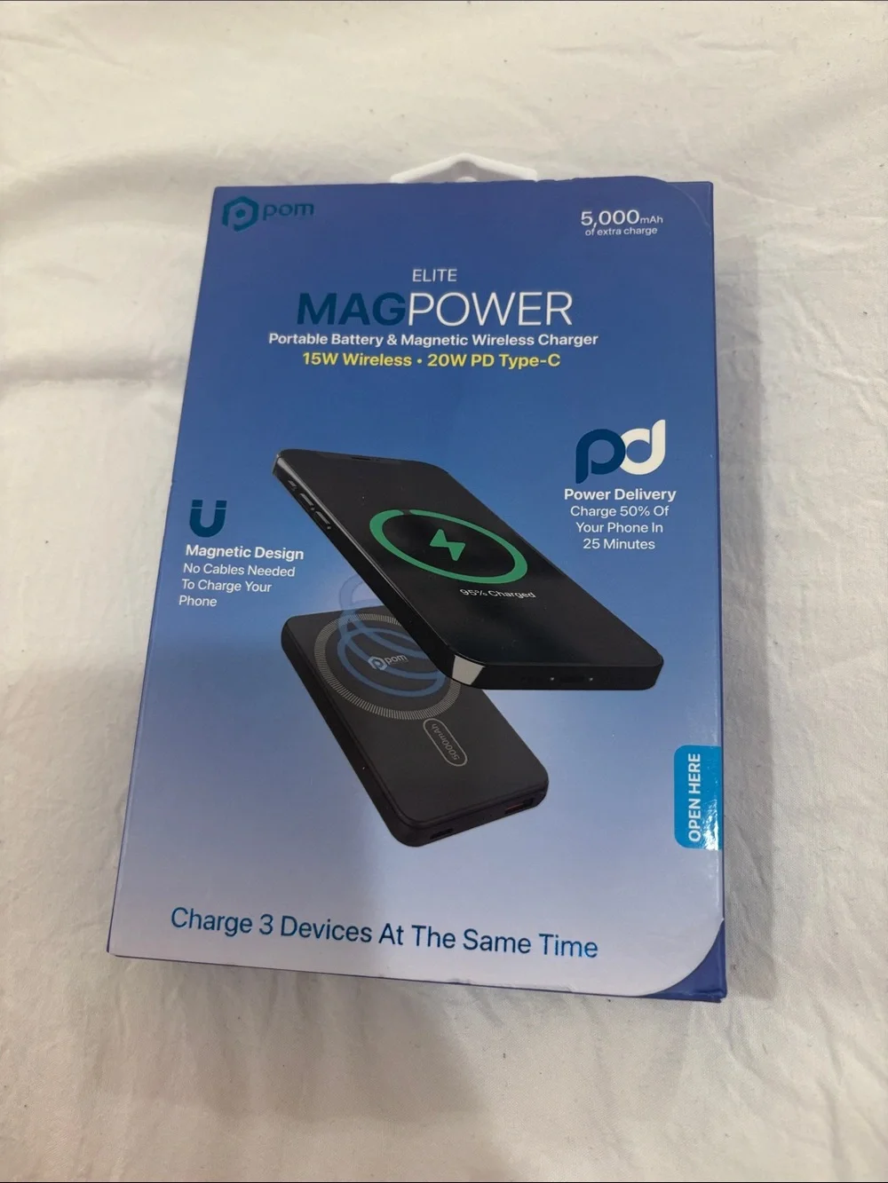 Pom Elite MagPower Portable Magnetic Wireless Charger - Blue